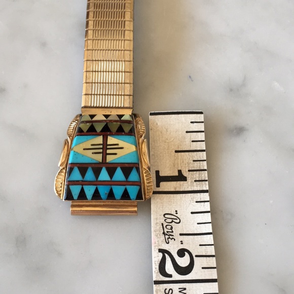 Vintage 14K Gold Native American Zuni Watch Tips Artist Signed Walley - Picture 7 of 11